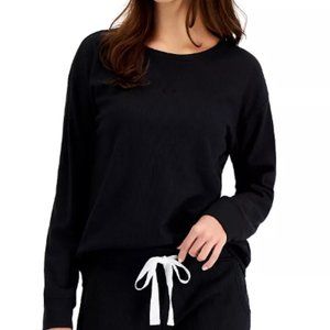 NWT Jenni Deep Black Waffle Knit Crewneck Pajama Lounge Top